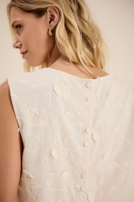 Blusa floral bordado botão off white