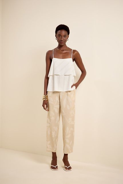 Blusa regata listra off white com bege concha