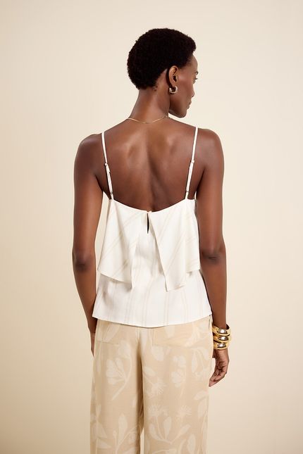 Blusa regata listra off white com bege concha