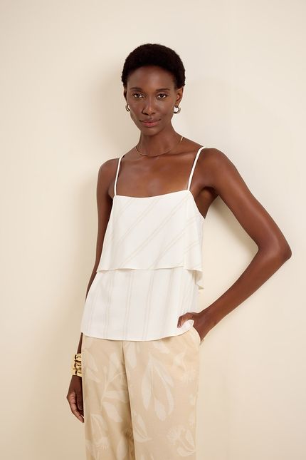Blusa regata listra off white com bege concha