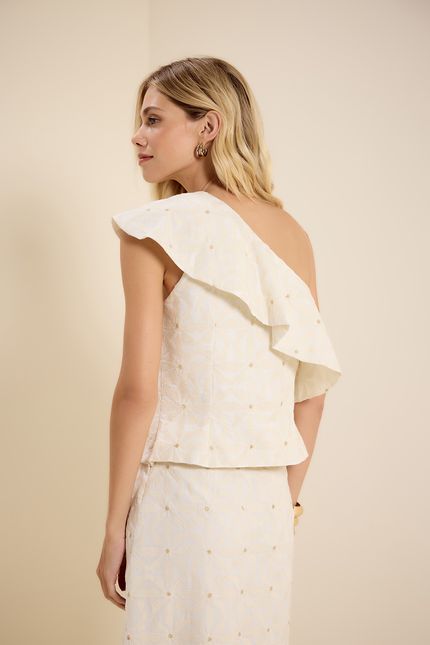 Blusa ombro só bordado det paetê off white