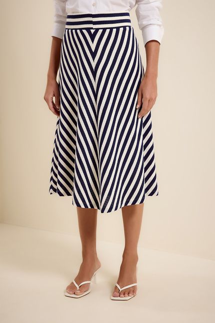Saia midi stripe azul noite com off white