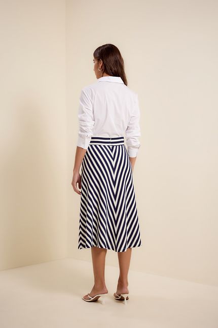 Saia midi stripe azul noite com off white