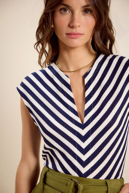 Blusa sm stripe azul noite com off white