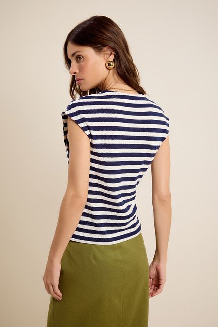 Blusa sm stripe azul noite com off white