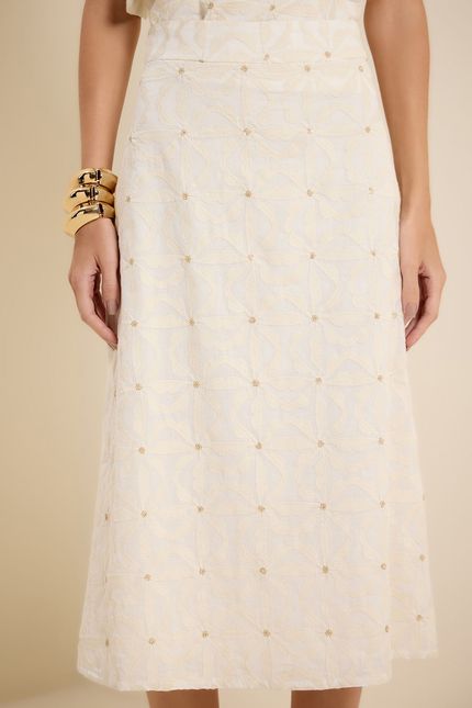Saia midi bordado det paetê  off white