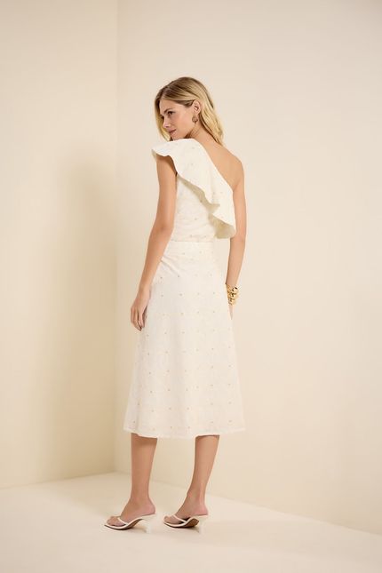 Saia midi bordado det paetê  off white