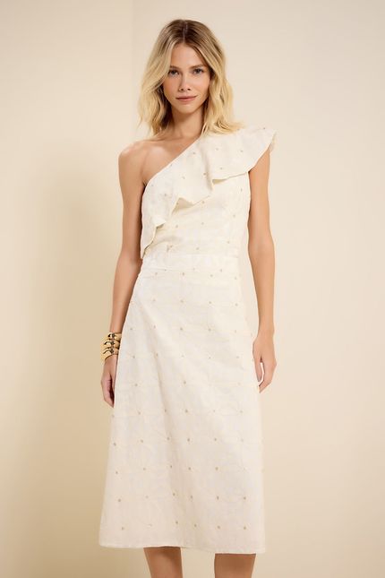 Saia midi bordado det paetê  off white