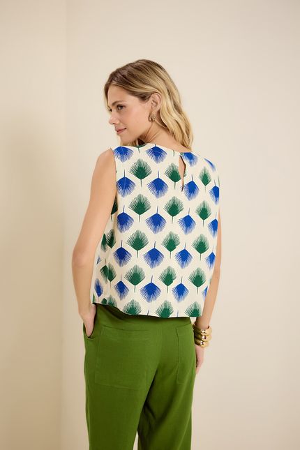 Blusa sm palmeira leque palmeira leque azul azulejo