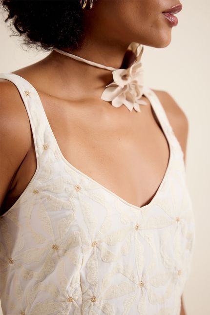 Vestido midi bordado det paetê off white