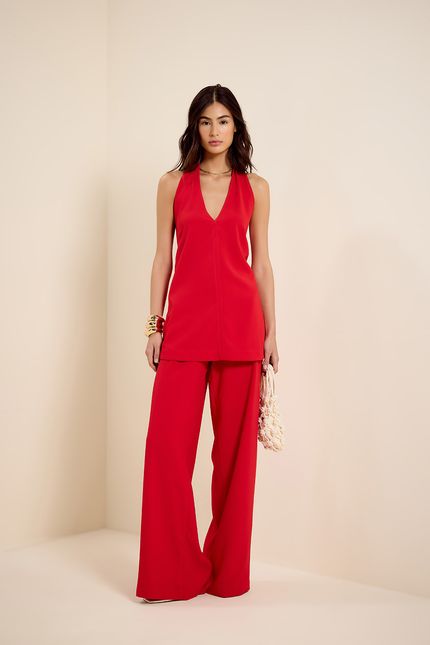 Blusa festa tiras vermelho bromelia