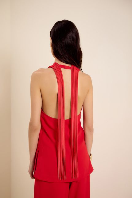 Blusa festa tiras vermelho bromelia