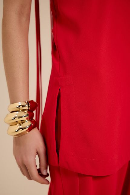 Blusa festa tiras vermelho bromelia