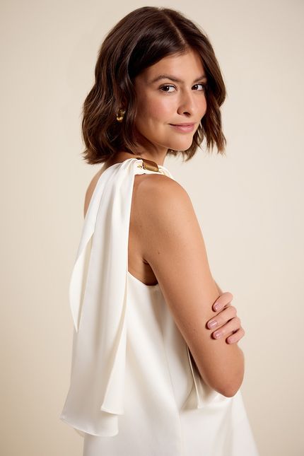 Blusa túnica crepe  ombro só off white