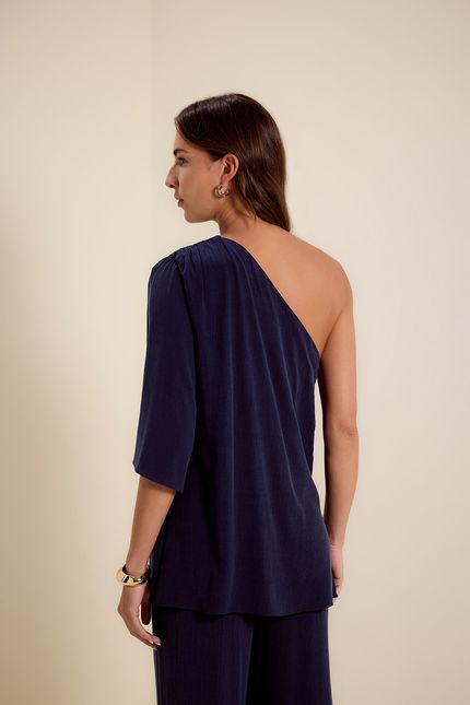 Blusa ombro lenço azul noite