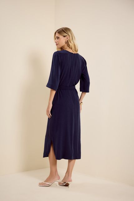 Vestido midi amarração azul noite