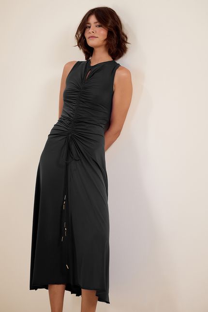 Vestido bio jersey detalhe amarração preto