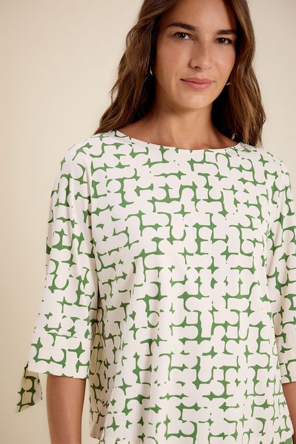 Blusa bio jersey mc amarração seiva seiva off white com verde folhagem