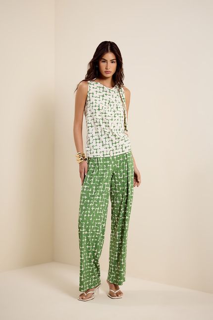 Blusa bio jersey drapeado seiva seiva off white com verde folhagem