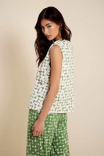 Blusa bio jersey drapeado seiva seiva off white com verde folhagem