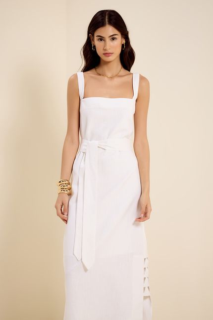 Vestido rami lateral detalhe branco