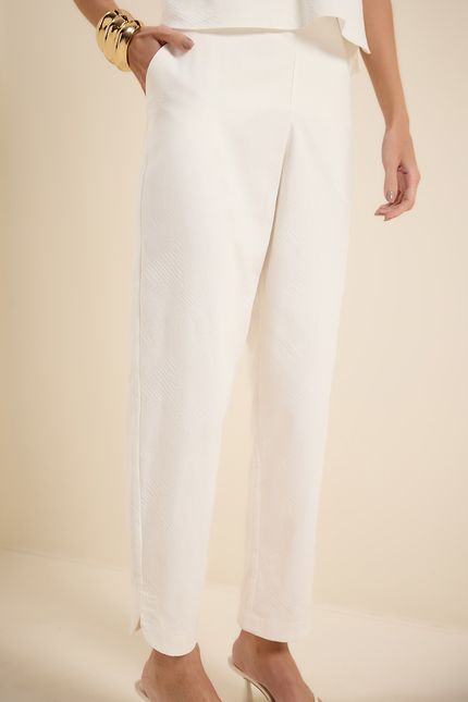 Calça reta jacquard off white