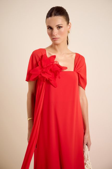 Vestido festa decote reto vermelho bromelia