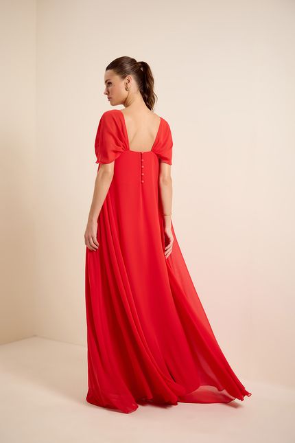 Vestido festa decote reto vermelho bromelia