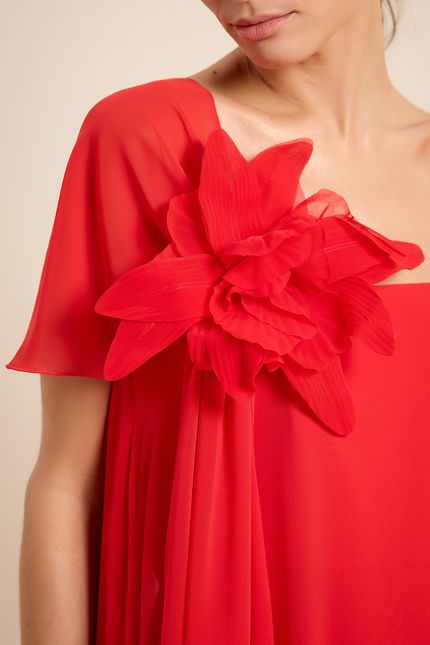 Vestido festa decote reto vermelho bromelia