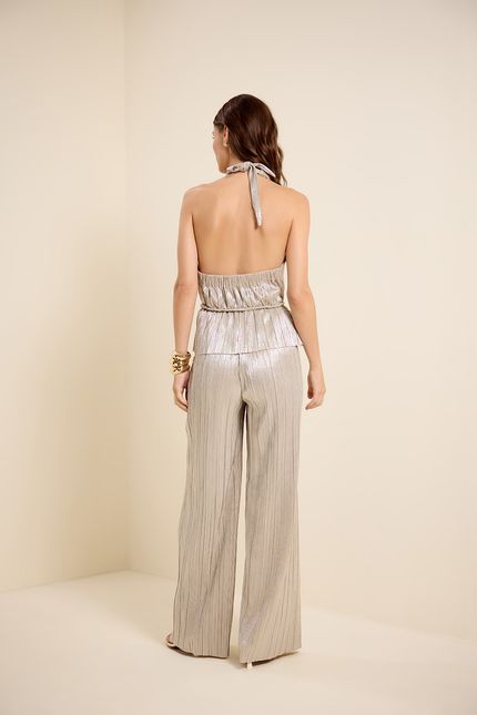 Macacão decote sm plissê foil prata