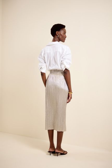 Saia reta plissê foil prata