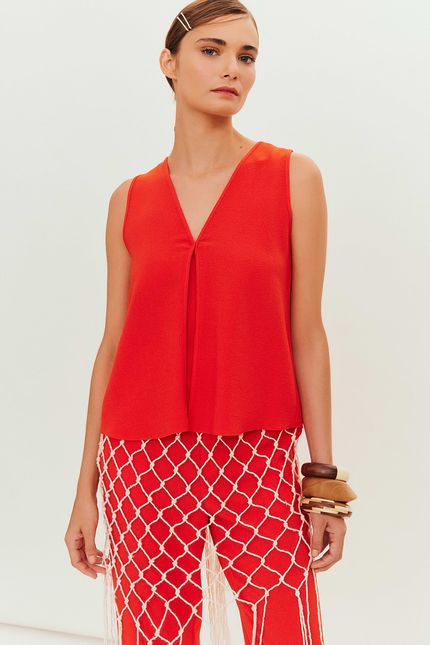 Blusa crepe decote v laranja tropical
