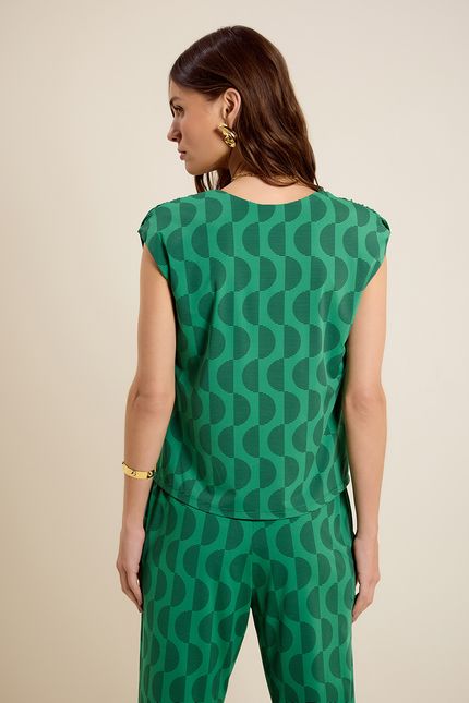 Blusa bio jersey decote v orla verde palmeira