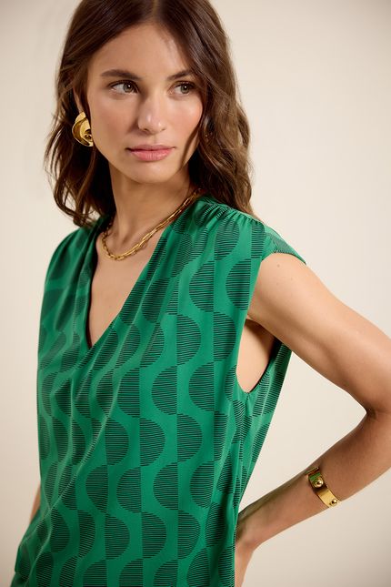 Blusa bio jersey decote v orla verde palmeira