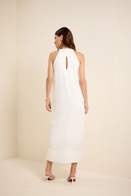 Vestido midi cinto trança off white