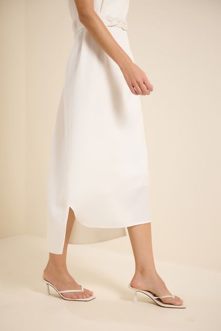 Vestido midi cinto trança off white