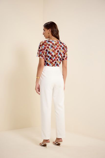 Calça reta pesponto off white