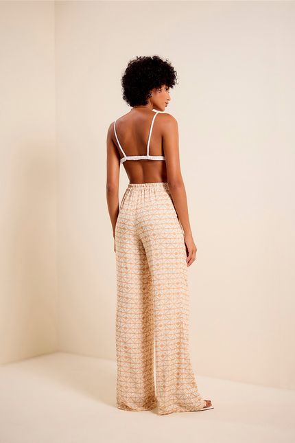 Calça pantalona mosaico bege tropicalia