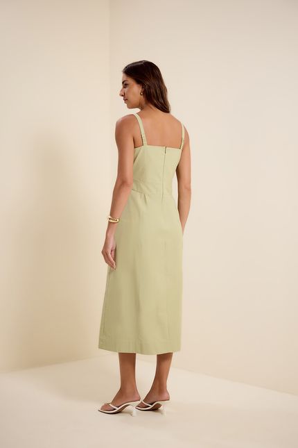 Vestido midi busto pregas verde seiva