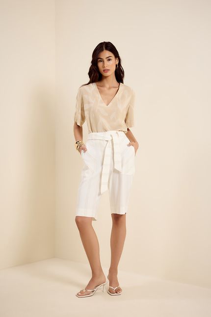 Blusa decote v jardim bege tropicalia