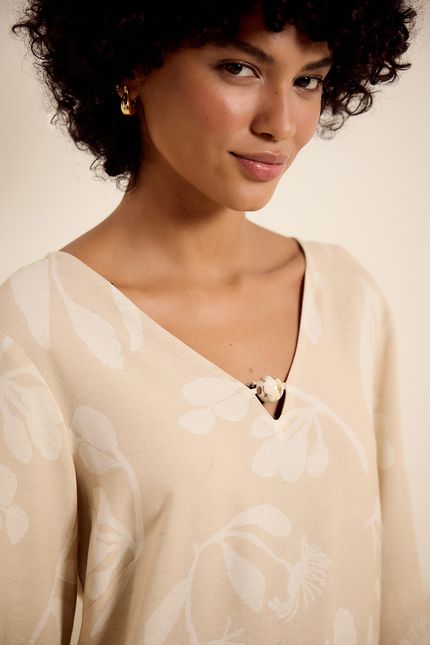 Vestido recorte resina jardim bege tropicalia