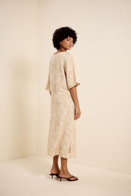 Vestido recorte resina jardim bege tropicalia