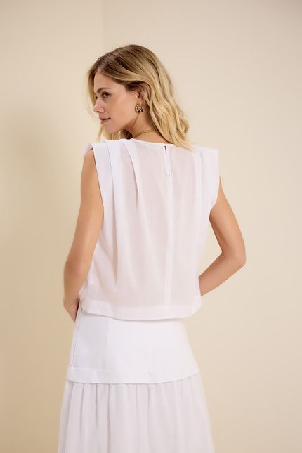 Blusa sem manga pregas branco