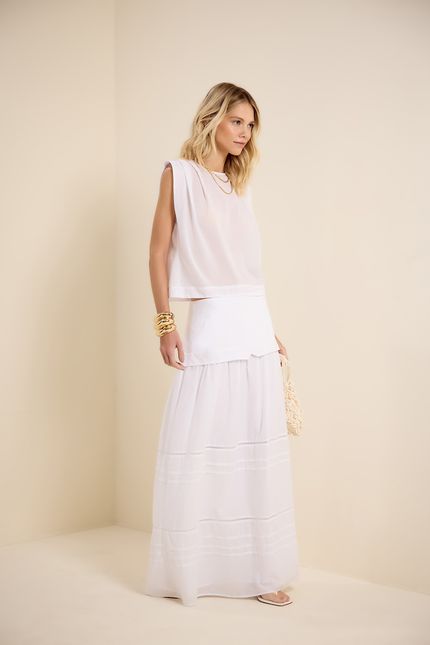 Blusa sem manga pregas branco