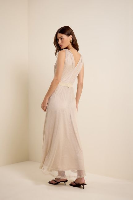 Vestido decote transpassado tela dourado