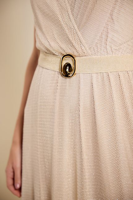 Vestido decote transpassado tela dourado