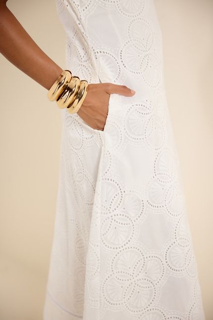 Vestido midi laise entremeio branco