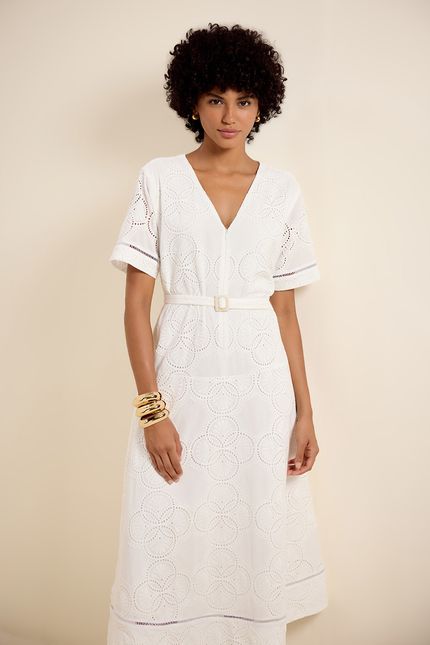 Vestido midi laise entremeio branco