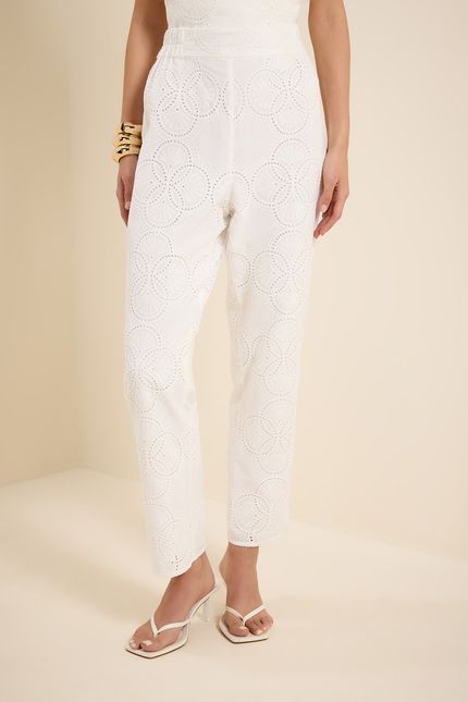 Calça laise cós elástico branco