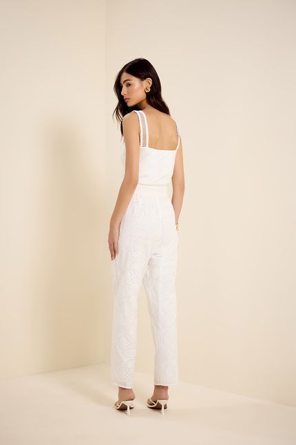 Calça laise cós elástico branco